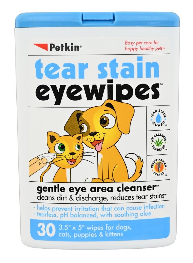 Petkin Eyewipes for Dogs and Cats, Wipes Away Daily Dirt and Tear Stains, Gently Cleans Eye, Remove Dirt, Super Convenient, Ideal for Home or Travel 30 Petwipes - Image 1